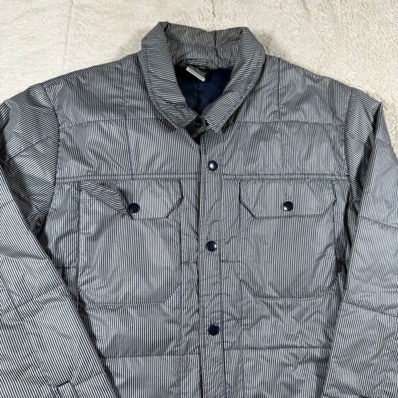 Mens Nike 6.0 White With Blue Pin Stripes Thin Puffer Full Snap Up Jacket - Picture 2 of 5